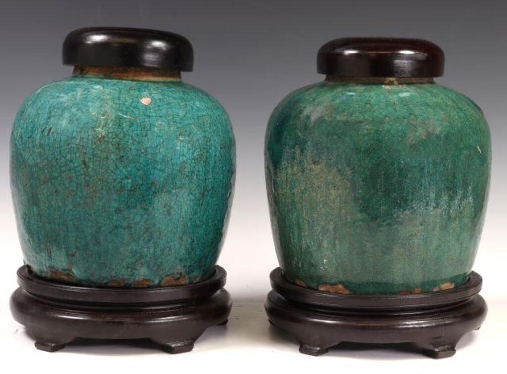 2) CHINESE CERAMIC TEAL LIDDED