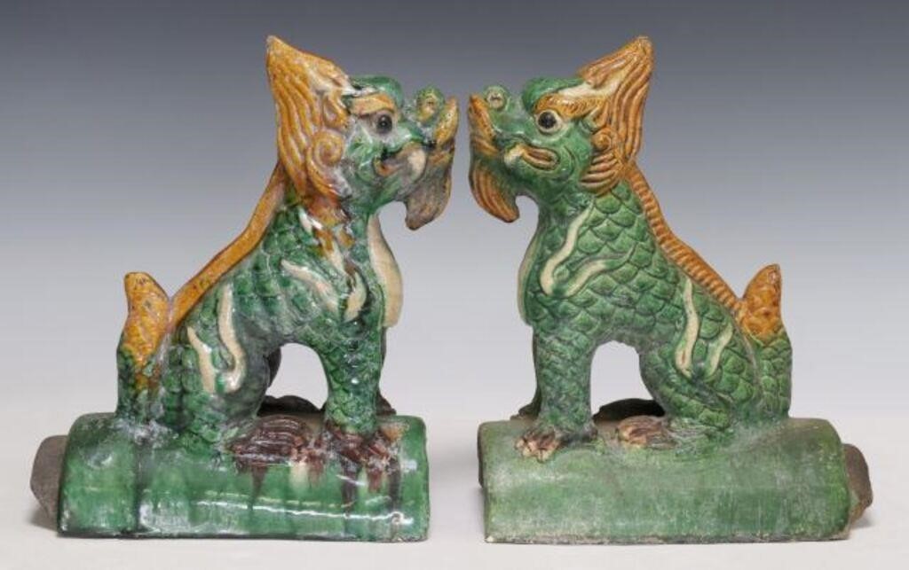 (2) CHINESE SANCAI GLAZED QILIN FIGURAL