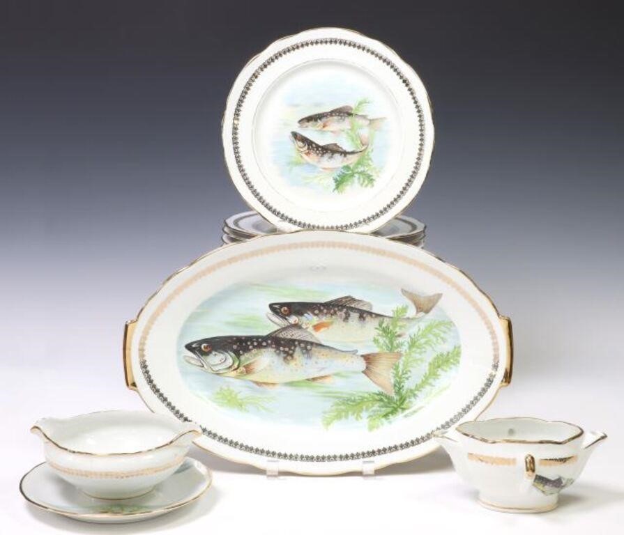 (25) FRENCH LIMOGES PORCELAIN FISH SERVICE(lot