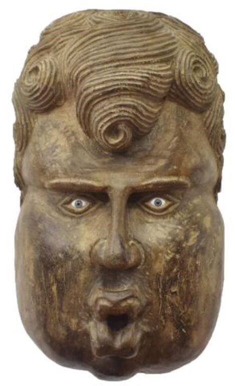 MONUMENTAL CARVED WOOD MASK GLASS