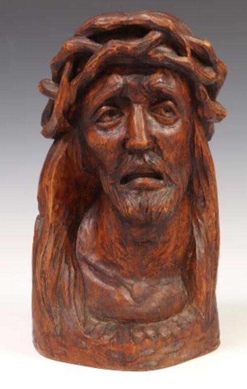 CARVED WOOD BUST OF CHRIST CROWN 2f6cc0