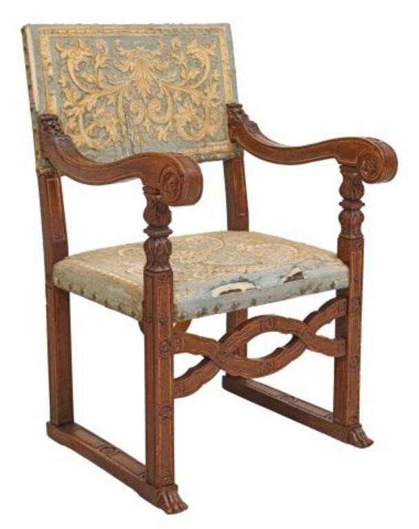 ITALIAN BAROQUE CARVED WALNUT ARMCHAIRItalian 2f6ce9