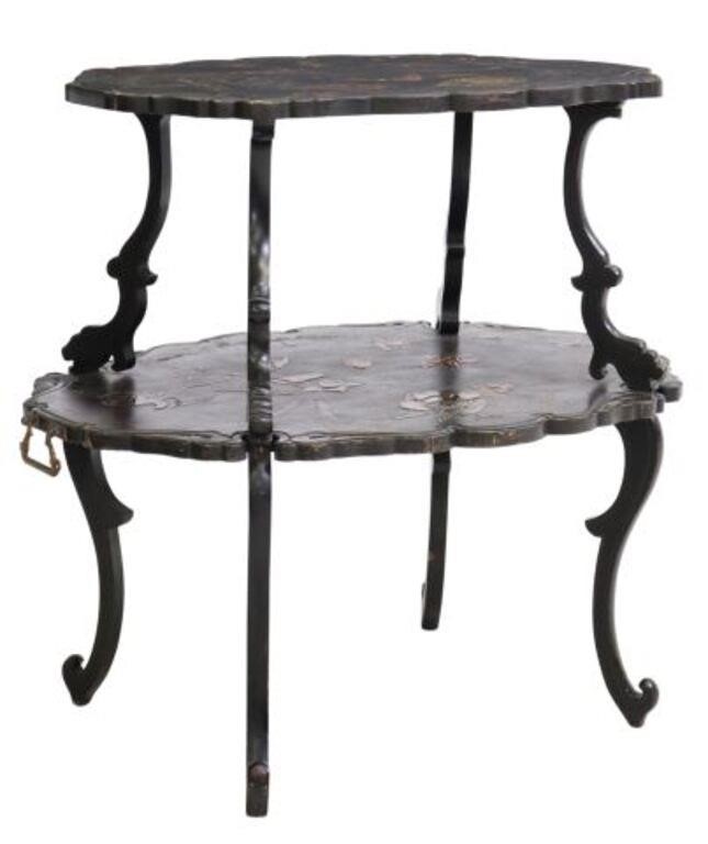 FRENCH JAPANNED TWO TIER TEA TABLEFrench 2f6d14