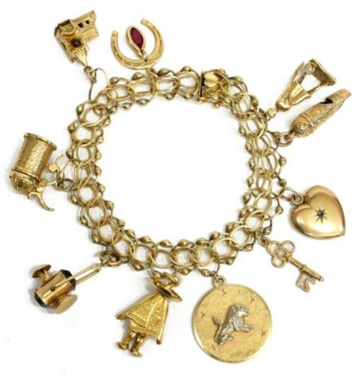 ESTATE 14KT GOLD CHARM BRACELET,