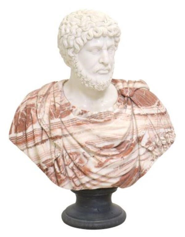 LARGE MULTI-COLOR MARBLE BUST OF A ROMAN