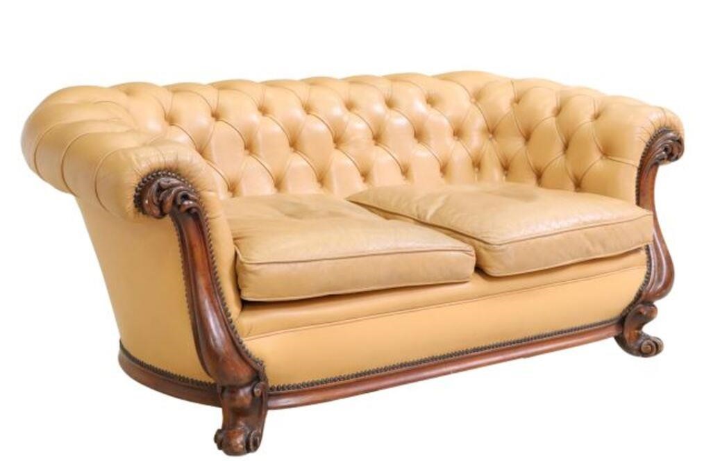 CHESTERFIELD STYLE TAN TUFTED LEATHER