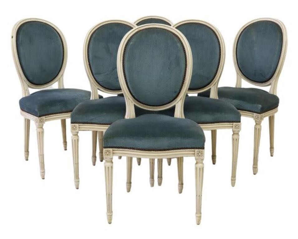 (6) FRENCH LOUIS XVI STYLE UPHOLSTERED