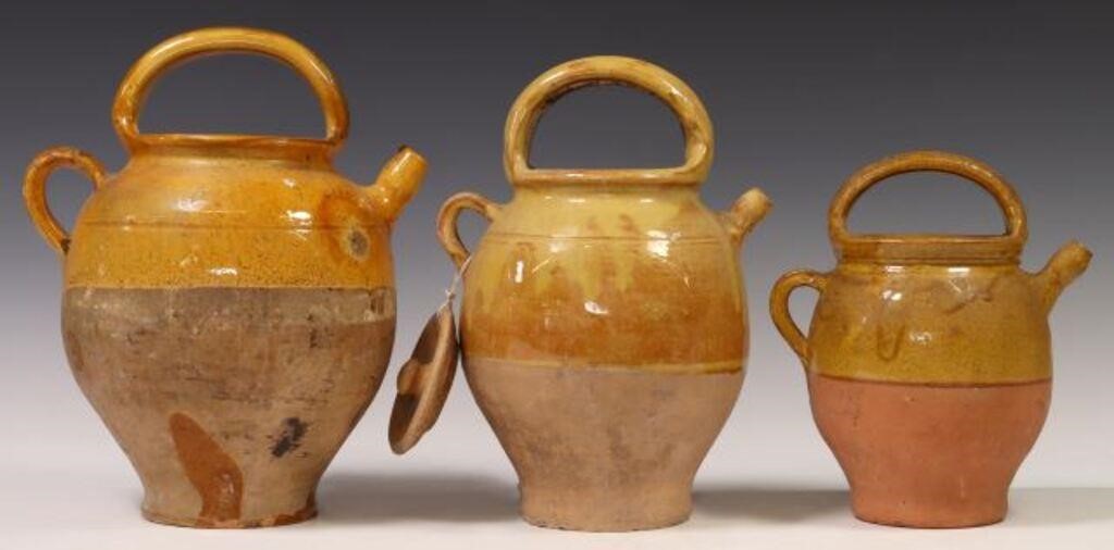 (3) FRENCH YELLOW-GLAZED EARTHENWARE