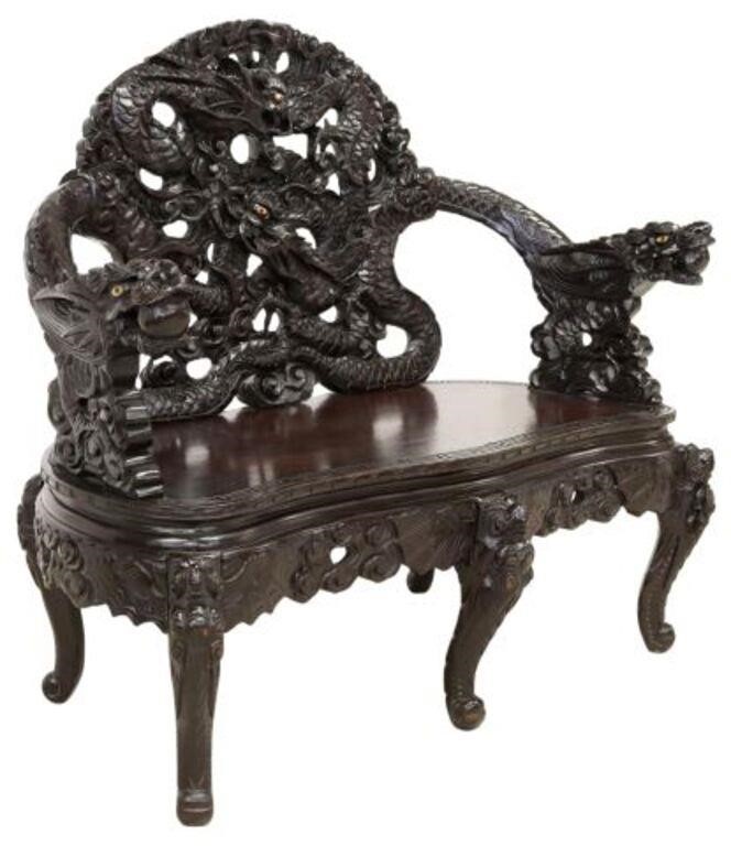 JAPANESE CARVED DRAGONS SETTEE
