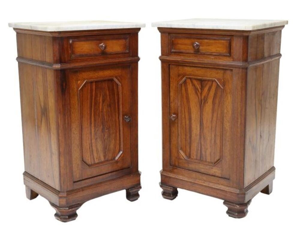  2 ITALIAN MARBLE TOP WALNUT BEDSIDE 2f6e06