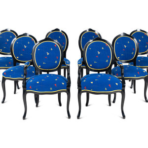 A Set of Eight Louis XV Style Ebonized