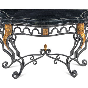 A Gilt Metal and Steel Marble-Top