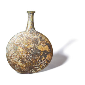 A Roman Green Glass Pilgrim Flask