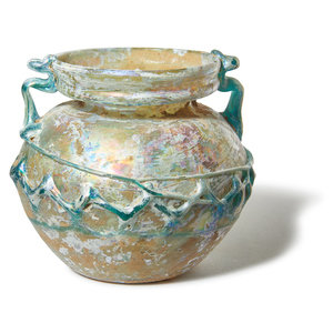 A Roman Glass Jar with Spiral Blue 2f6f36