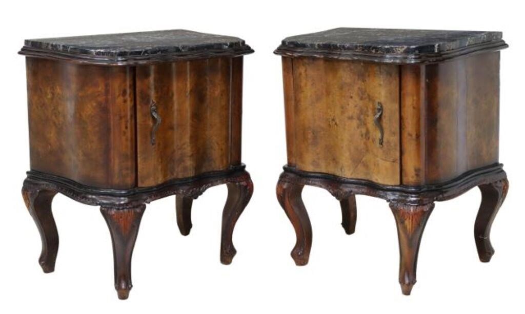 (2) VENETIAN MARBLE-TOP BURLWOOD