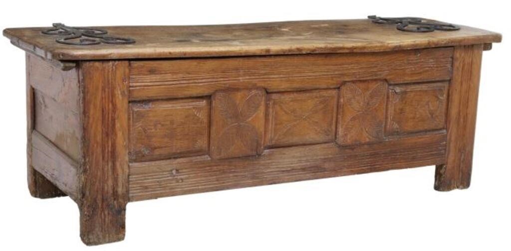 FRENCH CARVED OAK COFFER STORAGE