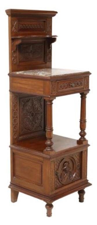 FRENCH BRETON CARVED WALNUT BEDSIDE 2f703d