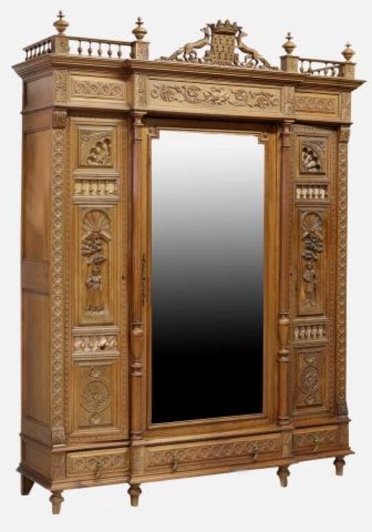 FRENCH BRETON CARVED WALNUT MIRRORED 2f7038