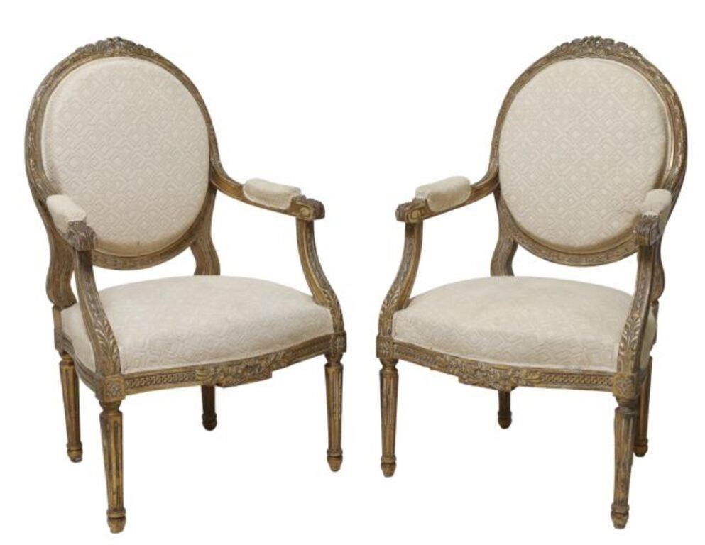  2 FRENCH LOUIS XVI STYLE UPHOLSTERED 2f705a