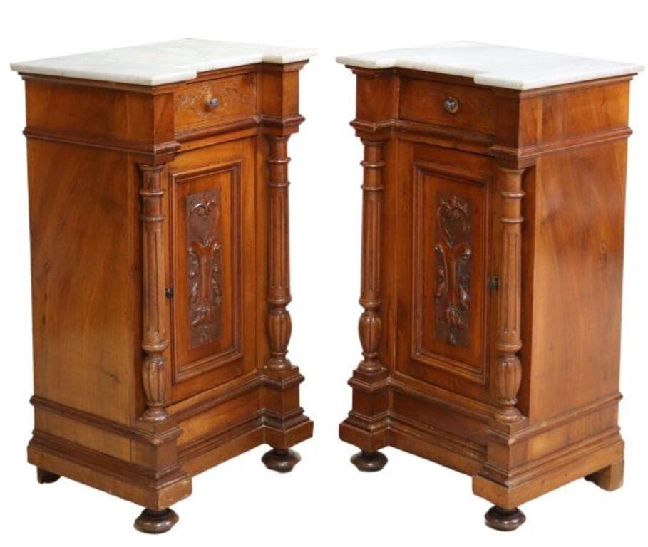  2 ITALIAN CARVED WALNUT MARBLE TOP 2f70e6