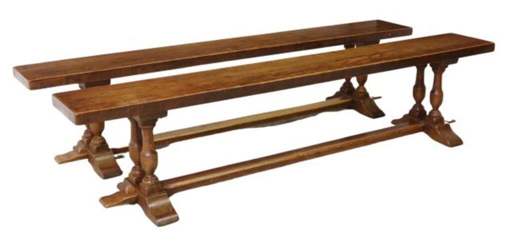 (2) FRENCH OAK MONASTERY BENCHES,