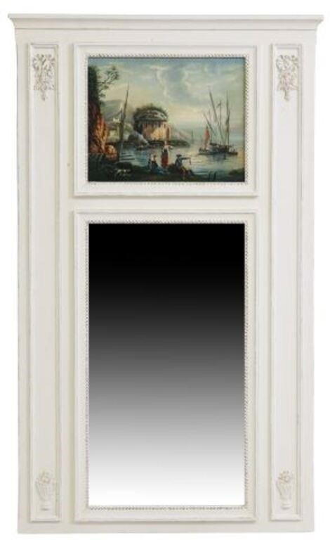 WHITE-PAINTED TRUMEAU MIRROR WITH