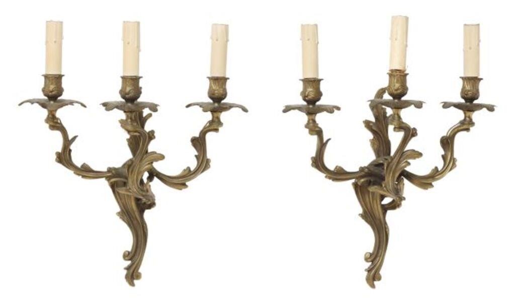 (2) LOUIS XV STYLE GILT METAL THREE-LIGHT