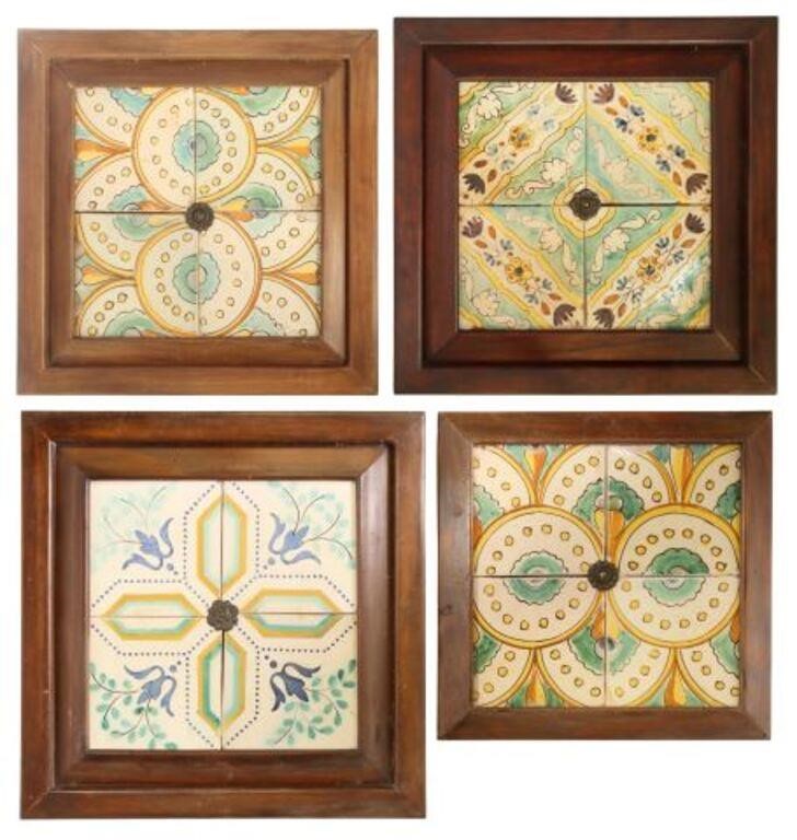 (4) FRAMED POLYCHROME CERAMIC TILES,