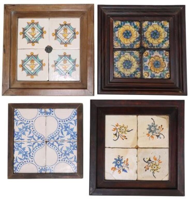  4 FRAMED POLYCHROME CERAMIC TILES  2f7207