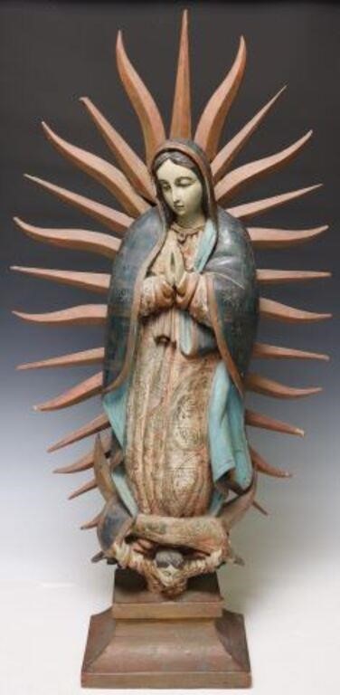 LARGE CARVED WOOD SANTO OUR LADY