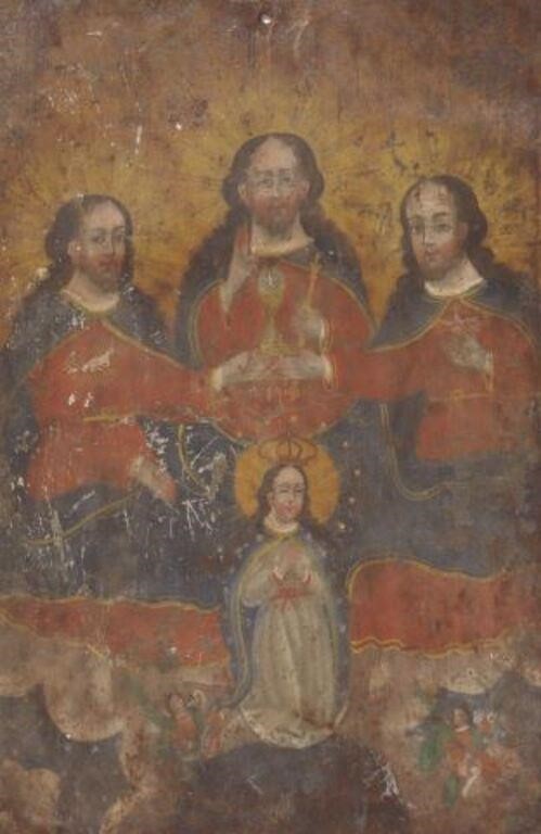 OIL ON TIN RETABLO THE HOLY TRINITY