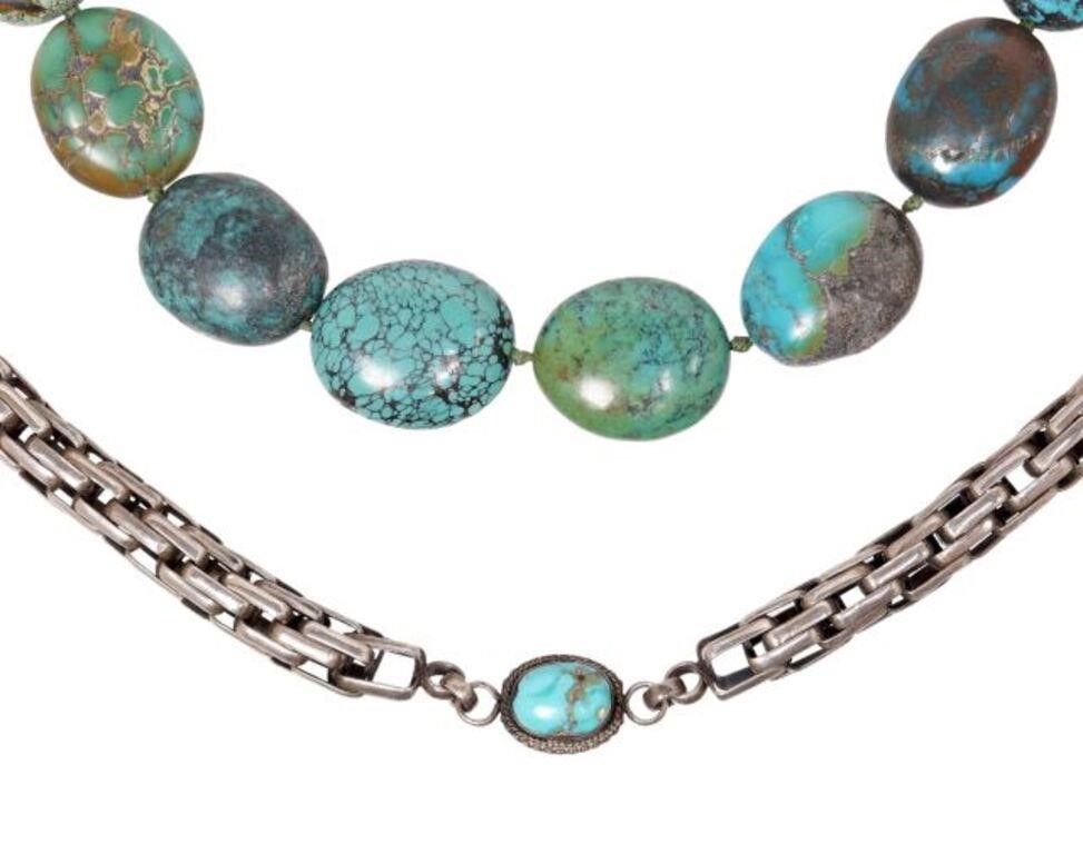  2 TURQUOISE BEADED SILVER CHAIN 2f7340