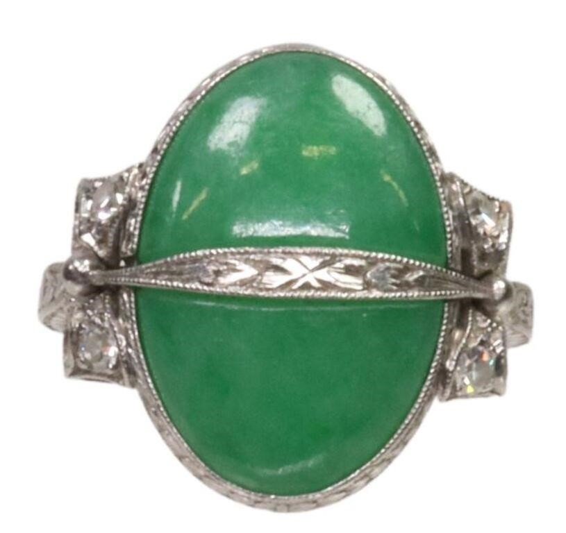 ESTATE PLATINUM CABOCHON JADE &