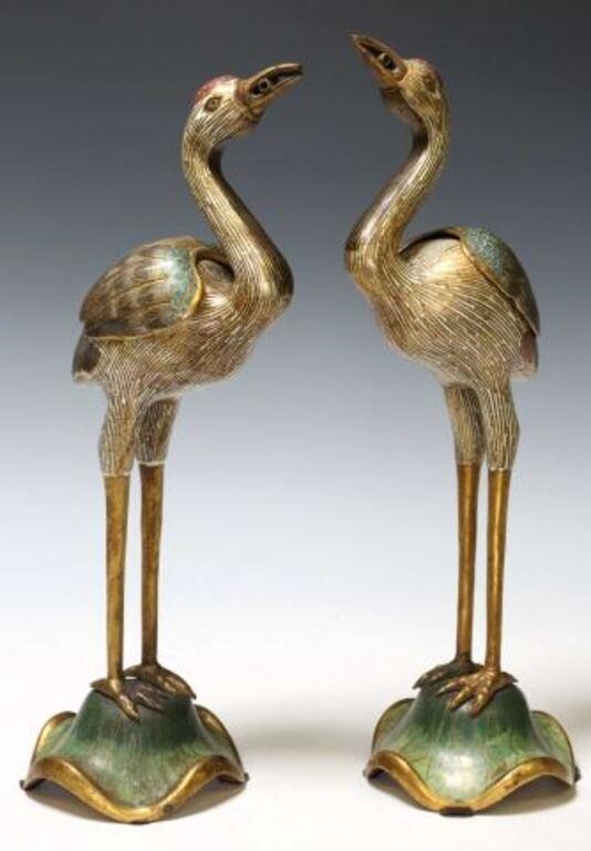  2 CHINESE CLOISONNE ENAMEL CRANE 2f73b9