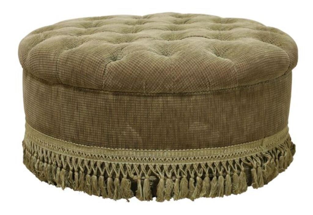 LARGE GREEN UPHOLSTERED BUTTON-TUFTED