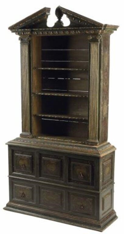 ITALIAN PARCEL GILT & PAINTED BOOKCASEItalian