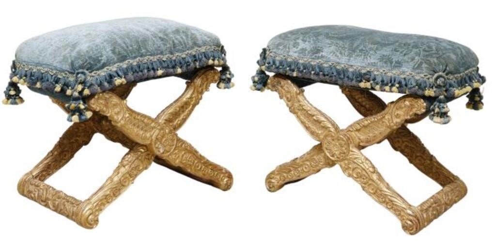 (2) ORNATE FRENCH GILTWOOD TABOURETS