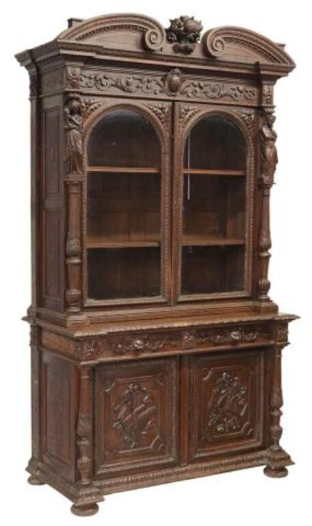 FRENCH FIGURAL CARVED OAK LIBRARY 2f7457
