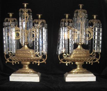 Pair of brass and marble girandoles