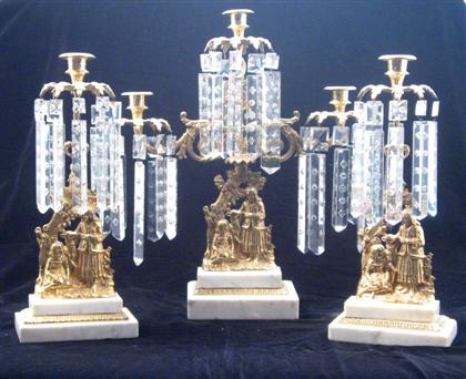 Three-piece gilt cast brass girandole