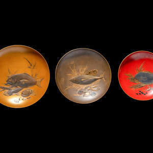 Three Japanese Lacquer 'Fish' Dishes
Late