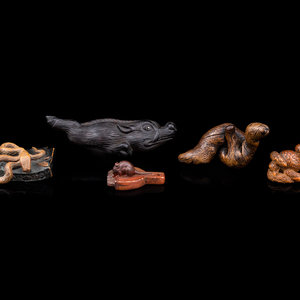 Five Japanese Carved Wood Netsuke
Late