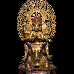 A Large Japanese Gilt and Red Lacquered