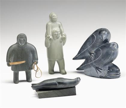 Three carved stone Inuit sculptures