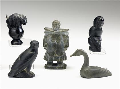 Five carved stone Inuit sculptures