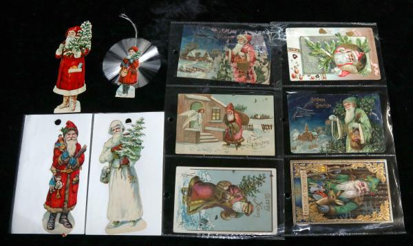 100 ANTIQUE SANTA POST CARDS, DIE-CUT