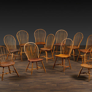 Eleven Primitive Windsor Chairs 19th 2f5614