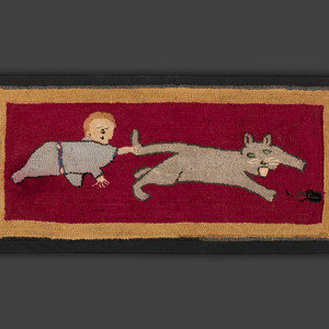 An American Hooked Rug with Baby  2f5630