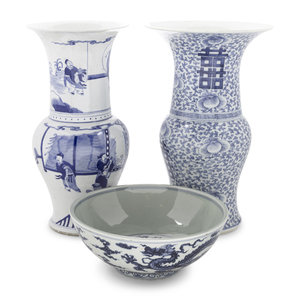 Three Chinese Blue and White Porcelain