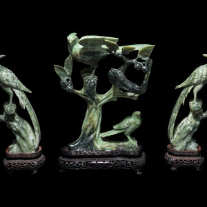 Three Chinese Green Jadeite Figures